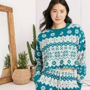 Colsie Fleece Fair Isle Crop Top Sleepwear Multiple Sizes